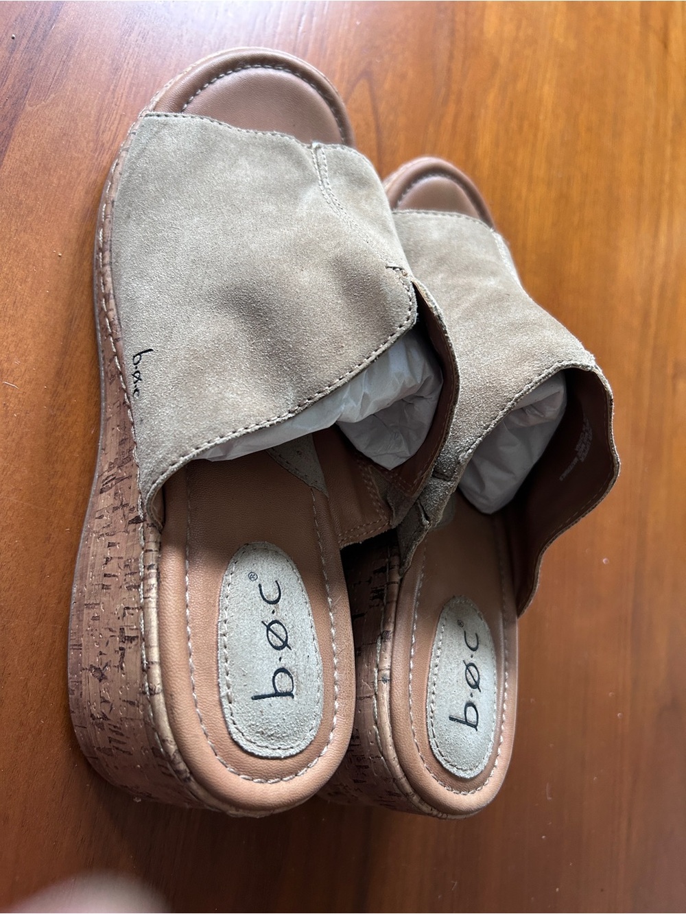 b.o.c. Born Women's 11 M Suede Cork Wedge Slide Sandals in Taupe